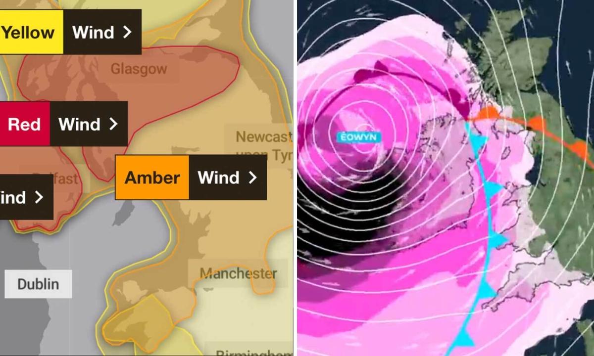 You are currently viewing Storm Eowyn maps show Met Office red warnings with 100mph gusts and chance of tornado – Yahoo News UK