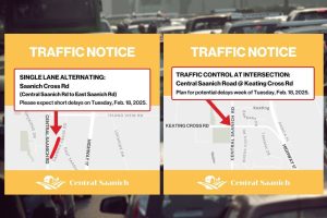 Read more about the article Traffic advisory: Central Saanich traffic delays expected from Feb. 18 – Goldstream News Gazette