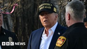 Read more about the article Trump tours LA fire destruction amid worries about disaster aid – BBC