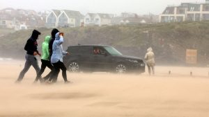 Read more about the article Storm Floris latest: Winds up to 124mph hit UK – as 32,000 homes without power and plane filmed struggling to land – Sky News