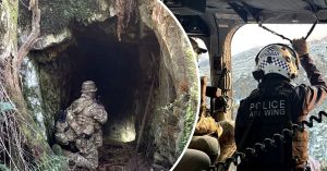 Read more about the article Dramatic vision shows police crawling through tiny cave in manhunt for accused cop killer – 9News