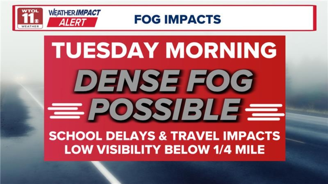 You are currently viewing Dense fog Tuesday morning may cause school delays and slow travel | Weather Impact Alert – WTOL