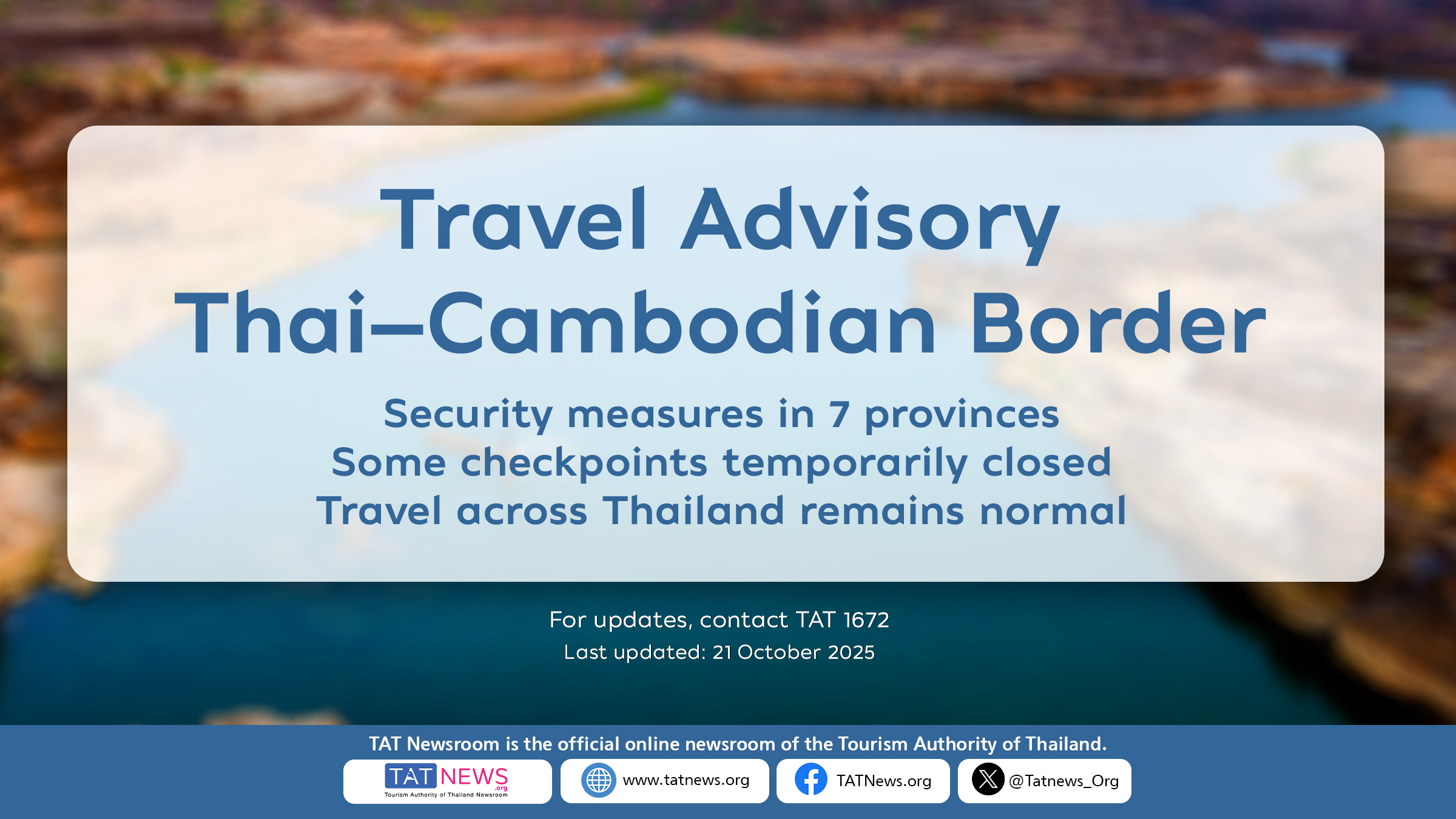 You are currently viewing Travel Advisory – Border Safety Measures in Place Across Eastern and Northeastern Thailand – TAT Newsroom