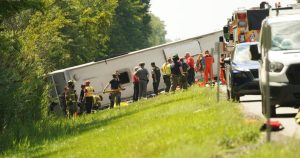 Read more about the article Tour bus rolls over on western New York highway, killing 5 people, police say – CBS News