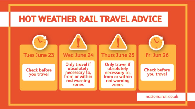 You are currently viewing Rail passengers travelling to, from, or within extreme heat zones urged to only travel if absolutely necessary during record heatwave – Network Rail media centre